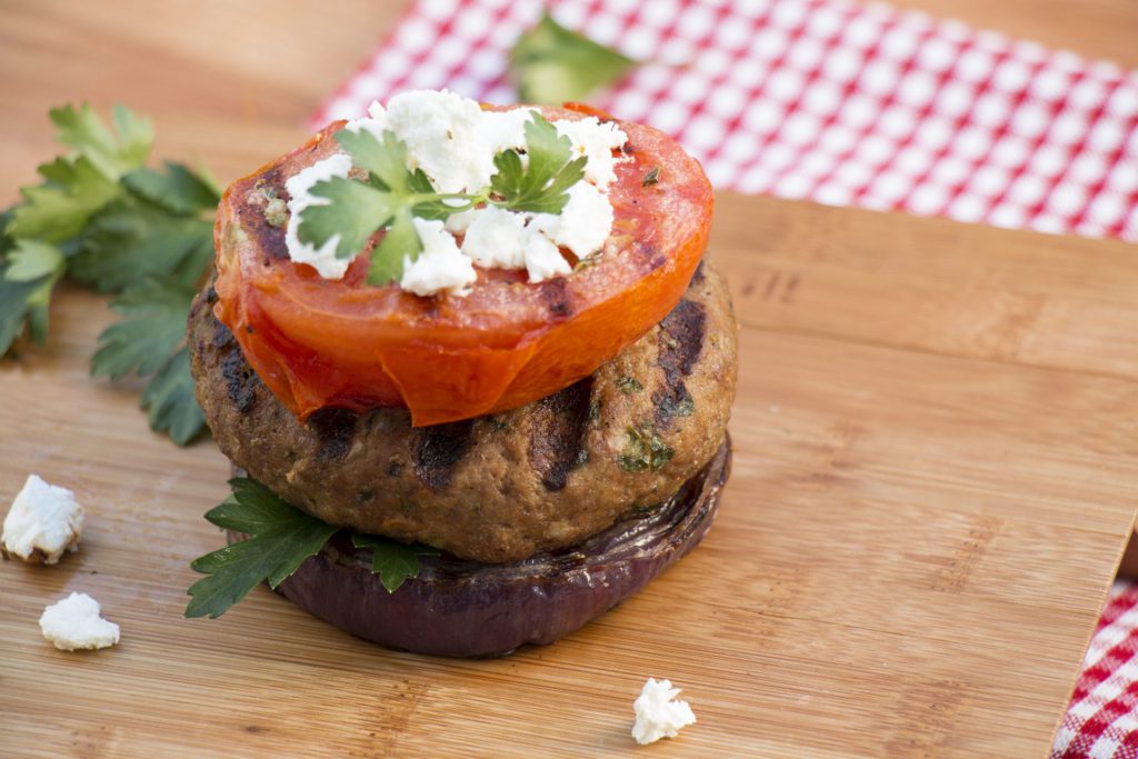 Greek Fetastuffed Burgers With Grilled Veggies Memphis Wood Fire Grills