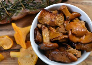 Mushrooms cooked on a wood pellet grill