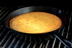 Golden and delicious homemade cornbread made on a Memphis Grill