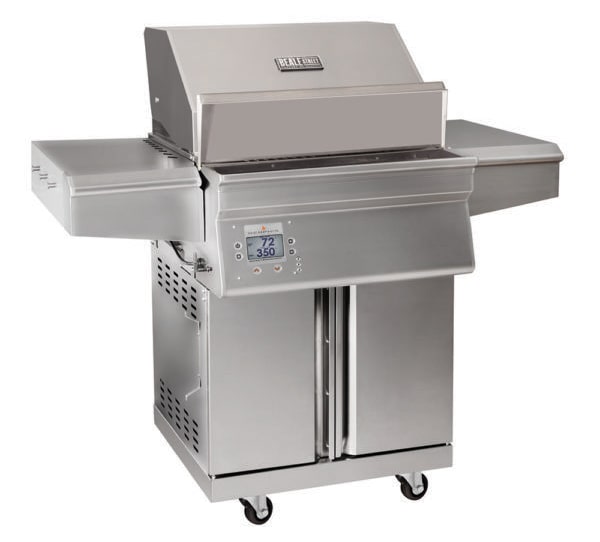 Closed and turned stainless steel Beale Street pellet grill