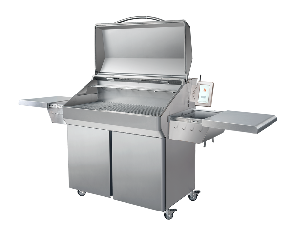 Open and turned memphis elite cart grill