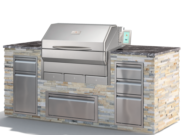 Memphis elite built in wood fire grill in an outdoor kitchen