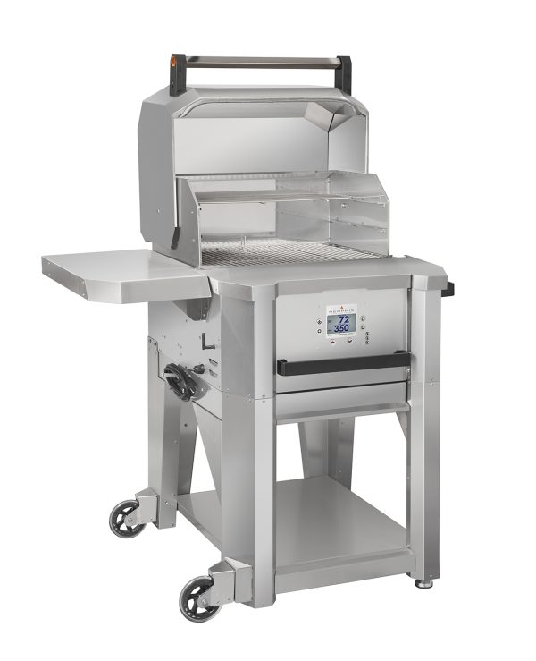 Open and side view of the Memphis Elevate Freestanding pellet grill