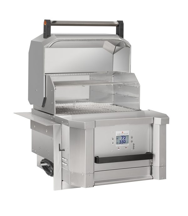 Open and side view of the Memphis Elevate Built-In pellet grill