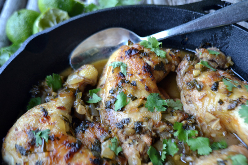 Chicken Quarters Braised with Jalapeno, Lime & Garlic