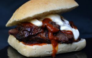 Brisket sandwich on a potato role